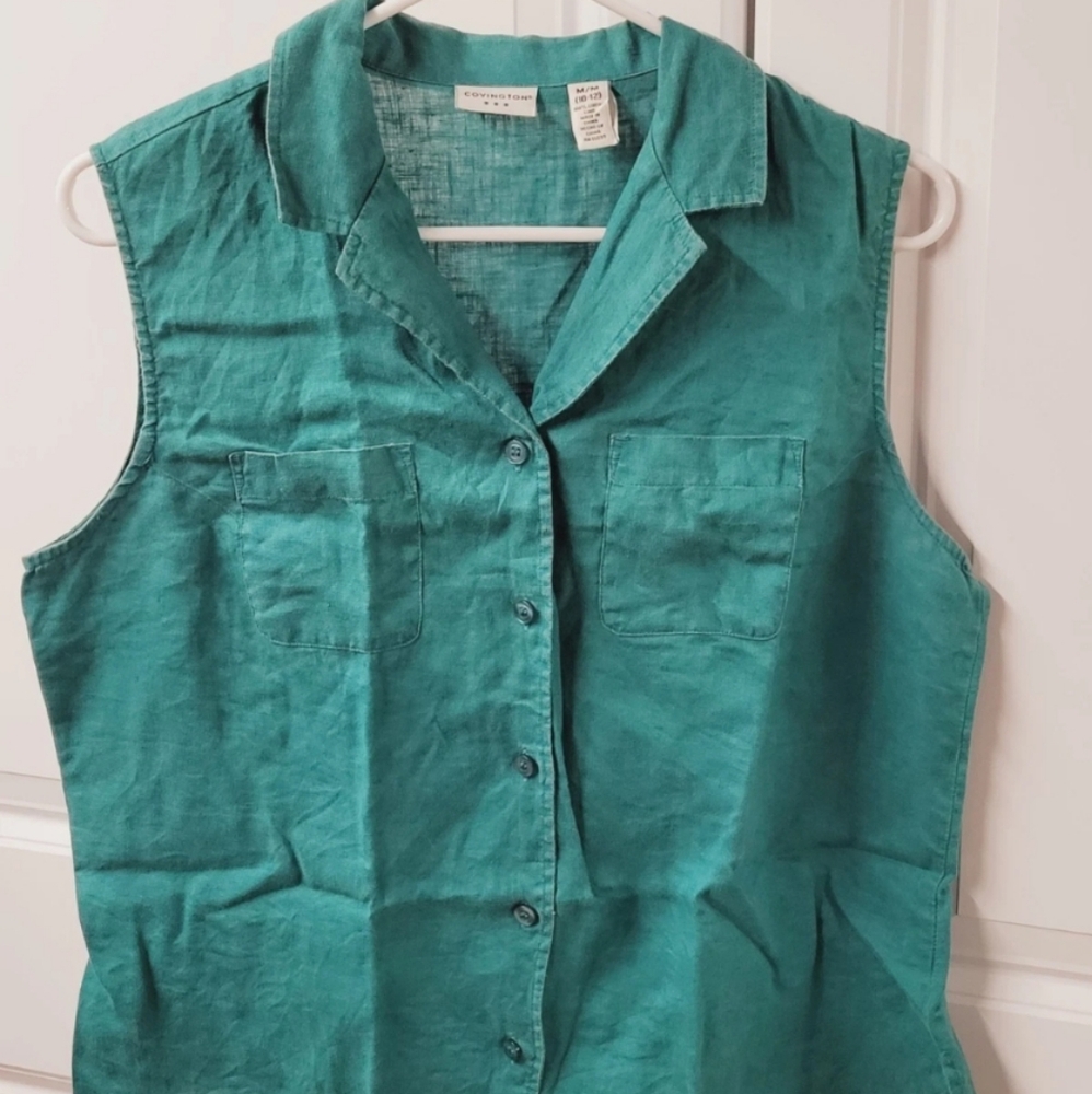 Covington Blouse Top Women's Size: Medium  10-12 CUTEST Button Linen